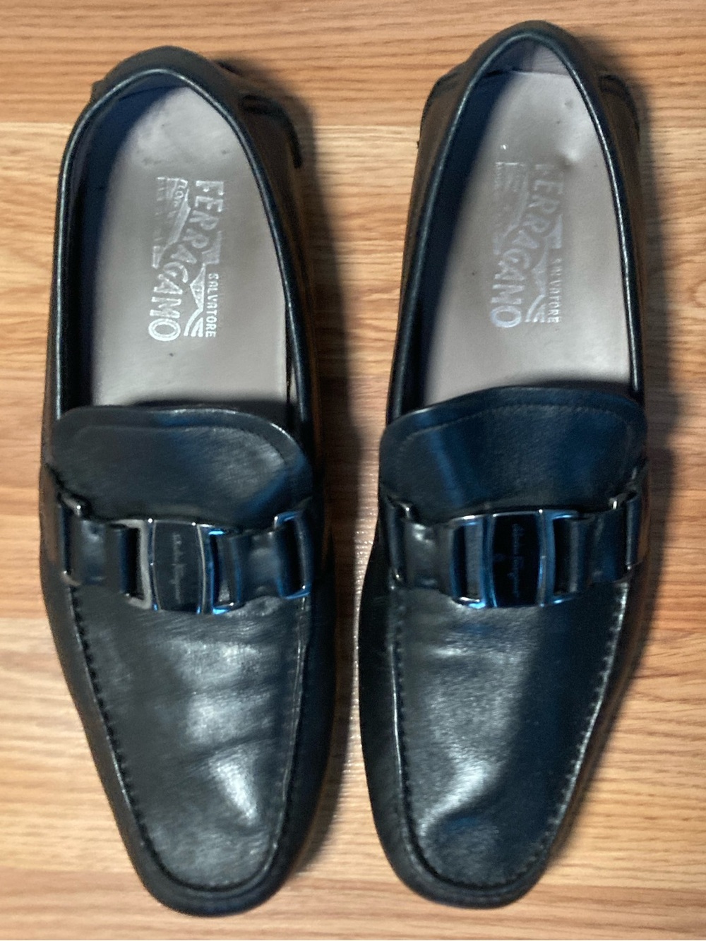 Salvatore Ferragamo Men’s Black Leather Slip-On Loafers Dress Shoes